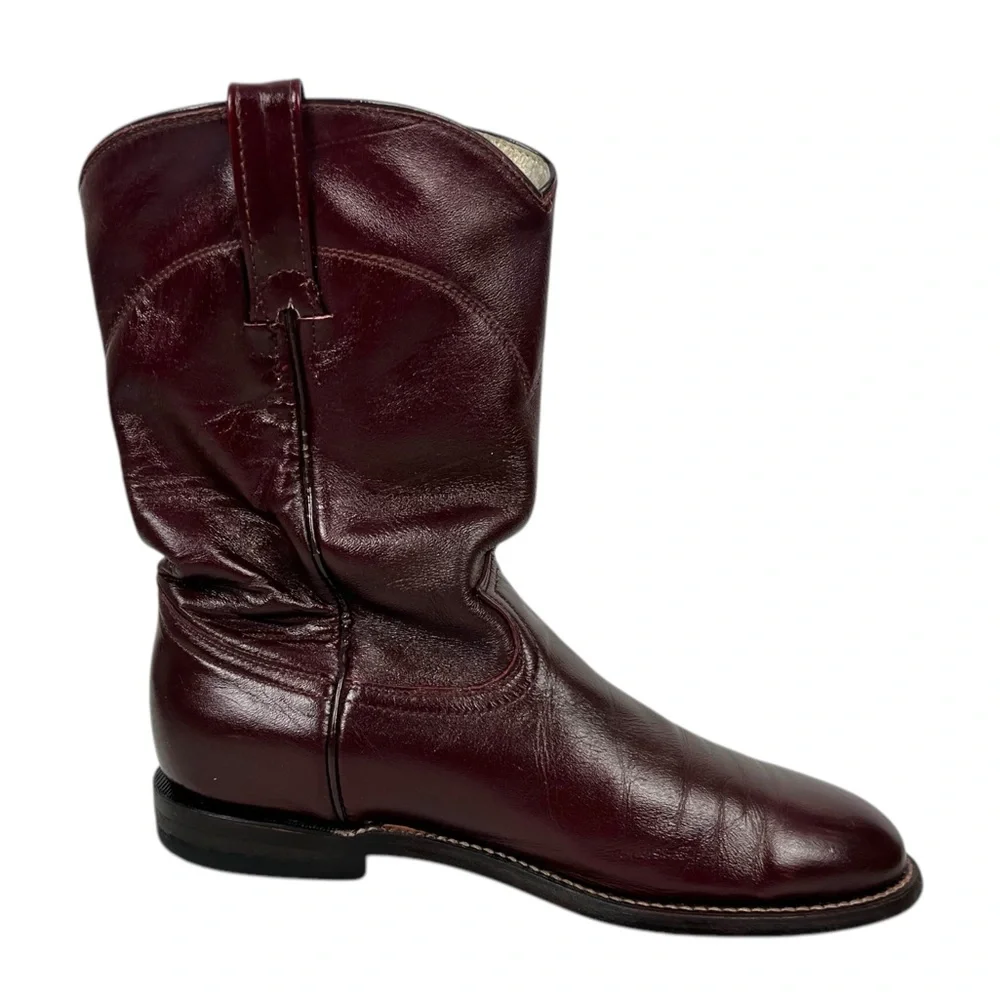 Cowtown Mens Size 7.5 D Brown Leather Smooth Soft Cowboy Boots Burgundy Vintage